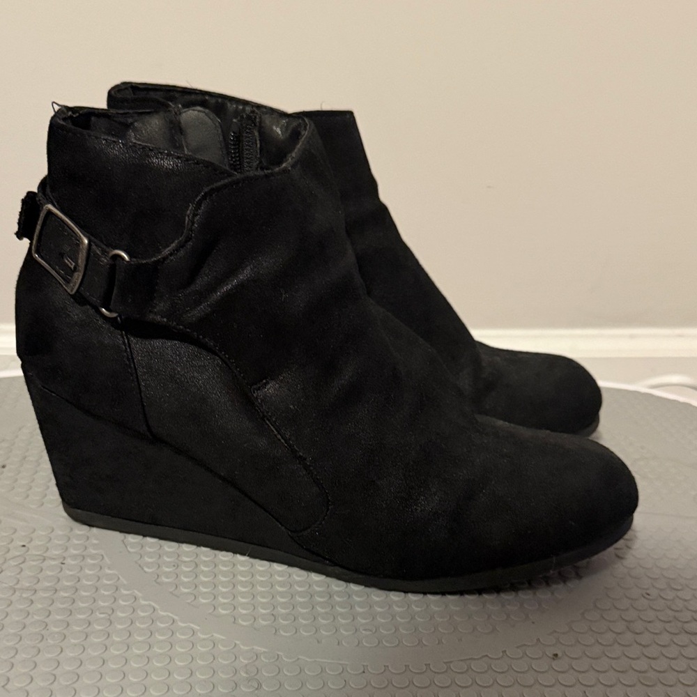 Black Suede Wedge Ankle Boots